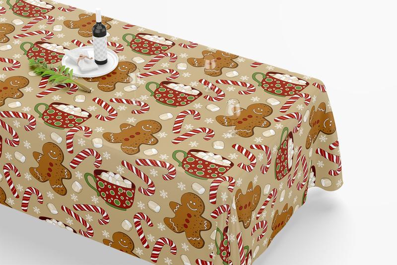 Imagem de Toalha De Mesa Retangular 12 Lugares Tecido Oxford TLZ27 - Natal Biscoitos, Bengalas e Chocolate Quente - 300x110cm