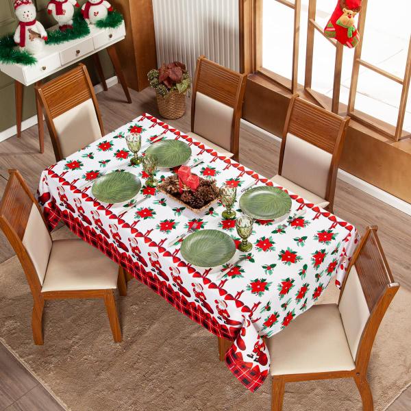 Imagem de Toalha de Mesa Retangular 2,20m x 1,40m 6 Lugares Avulsa Estampada Natalina - Decoração Natal Fim de Ano Cozinha Sala Jantar Ceia Festas