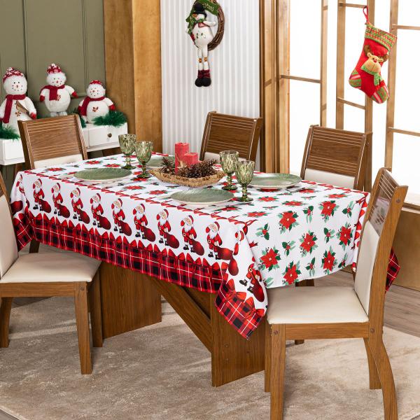 Imagem de Toalha de Mesa Retangular 2,50m x 1,40m 8 Lugares Avulsa Estampada Natalina - Decoração Natal Fim de Ano Cozinha Sala Jantar Ceia Festas