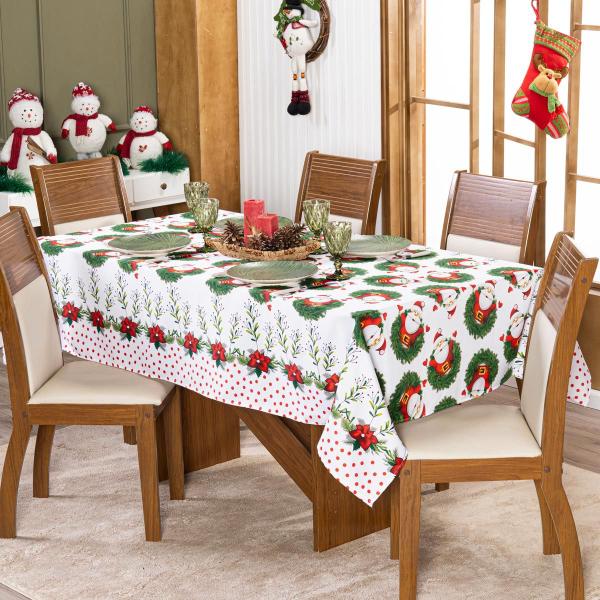 Imagem de Toalha de Mesa Retangular 2,50m x 1,40m 8 Lugares Avulsa Estampada Natalina - Decoração Natal Fim de Ano Cozinha Sala Jantar Ceia Festas