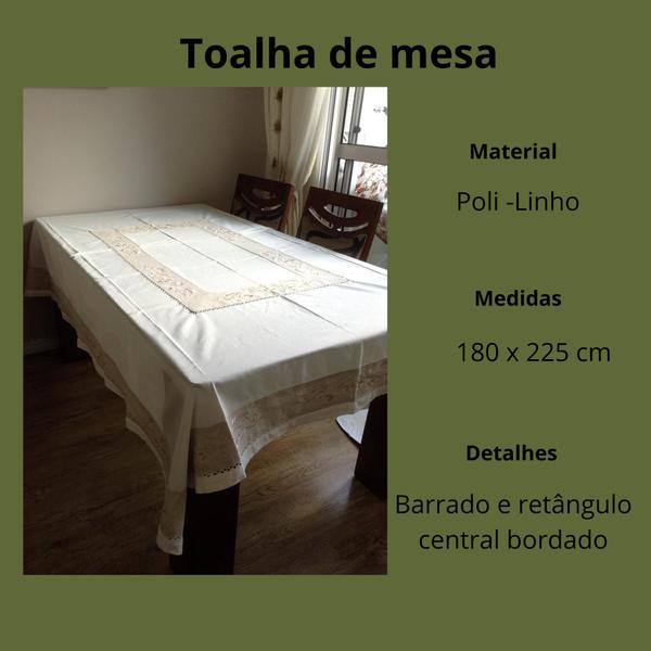 Toalha de Mesa Retangular 6 lugares 180x225cm Linho bordado - Rafimex Imagem de Toalha de Mesa Retangular 6 lugares 180x225cm Linho bordado - Rafimex