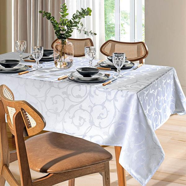 Imagem de Toalha De Mesa Retangular 8 Lugares 1,60x2,70m Jacquard Requinte Dohler Branco