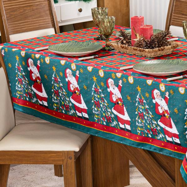 Imagem de Toalha de Mesa Retangular Avulsa Estampada Natalina com Hotfix 2,50m x 1,40m para 8 Lugares - Decoração Natal Fim de Ano