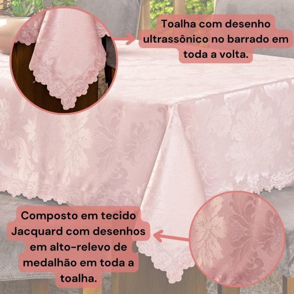 Imagem de Toalha de Mesa Retangular Avulsa Jacquard Medalhão 2,20m x 1,40m para 06 Lugares - Decoração Cozinha Moderna Luxo Cor:Ci