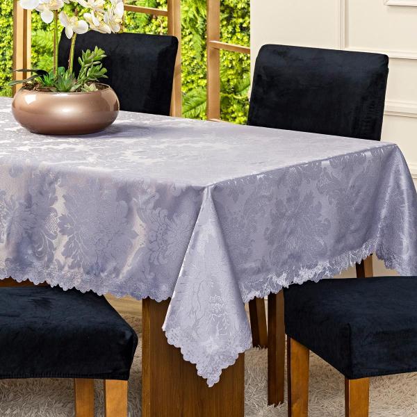 Imagem de Toalha de Mesa Retangular Avulsa Jacquard Medalhão 2,20m x 1,40m para 06 Lugares - Decoração Cozinha Moderna Luxo Cor:Ci