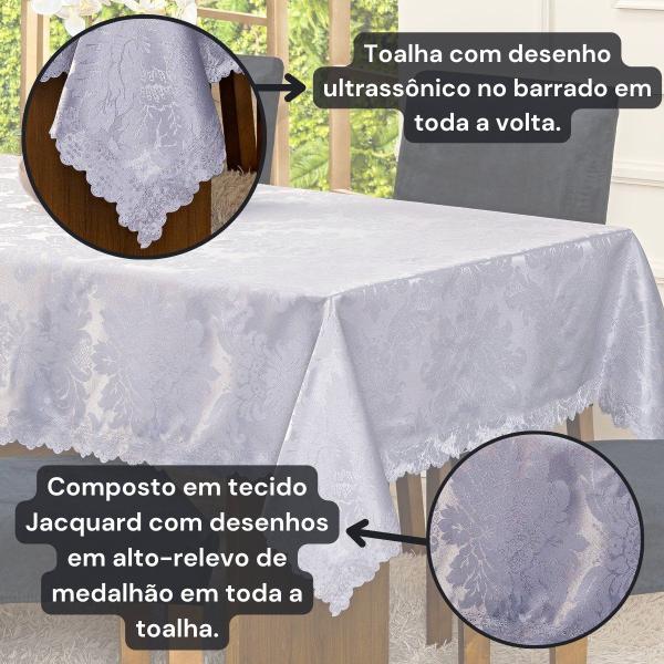 Imagem de Toalha de Mesa Retangular Avulsa Jacquard Medalhão 2,50m x 1,40m para 08 Lugares - Decoração Cozinha Moderna Luxo