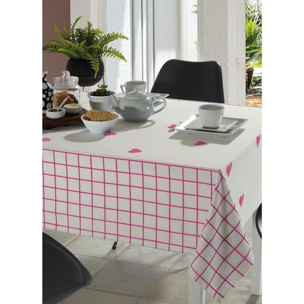 Imagem de Toalha de Mesa Retangular Coração e Xadrez Rosa 140x210 Cm