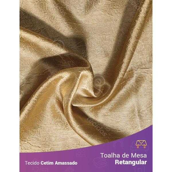 Toalha de Mesa Retangular em Cetim Amassado Dourado Imagem de Toalha de Mesa Retangular em Cetim Amassado Dourado