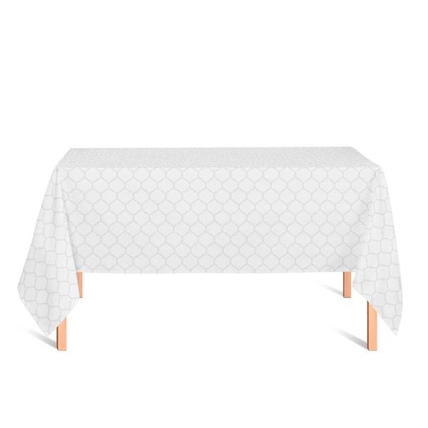 Imagem de Toalha de Mesa Retangular em Tecido Jacquard Branco Geométrico Tradicional