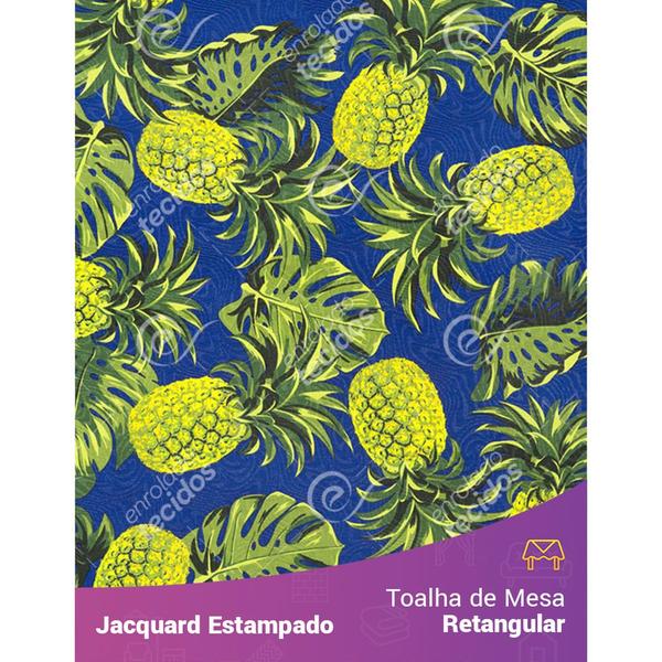 Imagem de Toalha de Mesa Retangular em Tecido Jacquard Estampado Abacaxi Azul