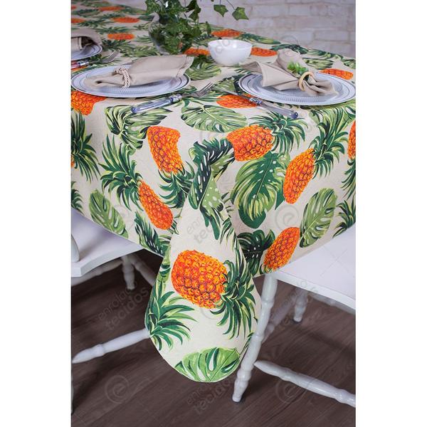 Imagem de Toalha de Mesa Retangular em Tecido Jacquard Estampado Abacaxi Fundo Amarelo Tropical