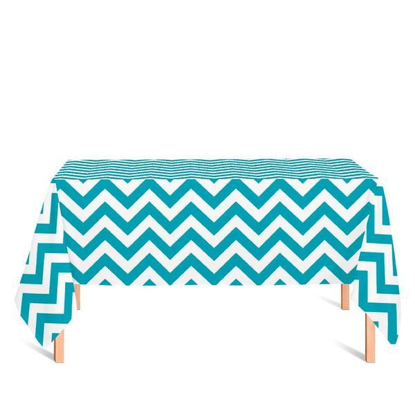 Imagem de Toalha de Mesa Retangular em Tecido Jacquard Estampado Chevron Azul Tiffany