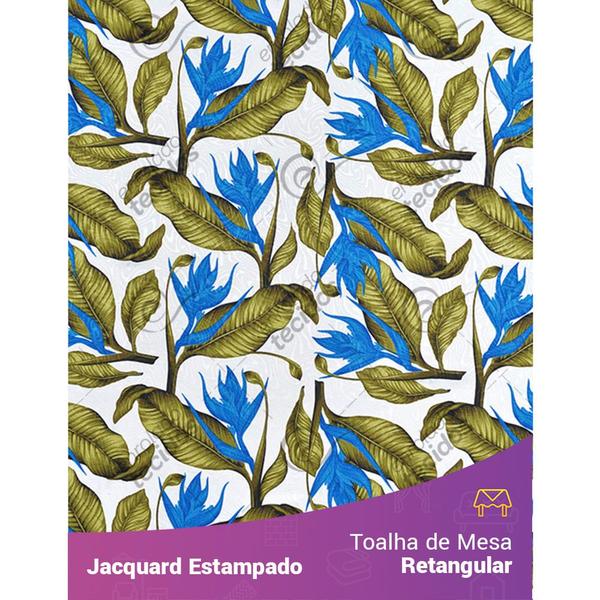 Imagem de Toalha de Mesa Retangular em Tecido Jacquard Estampado Floral Azul Verde e Branco