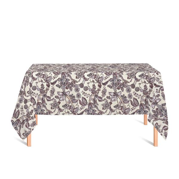 Imagem de Toalha de Mesa Retangular em Tecido Jacquard Estampado Floral Bege e Marrom