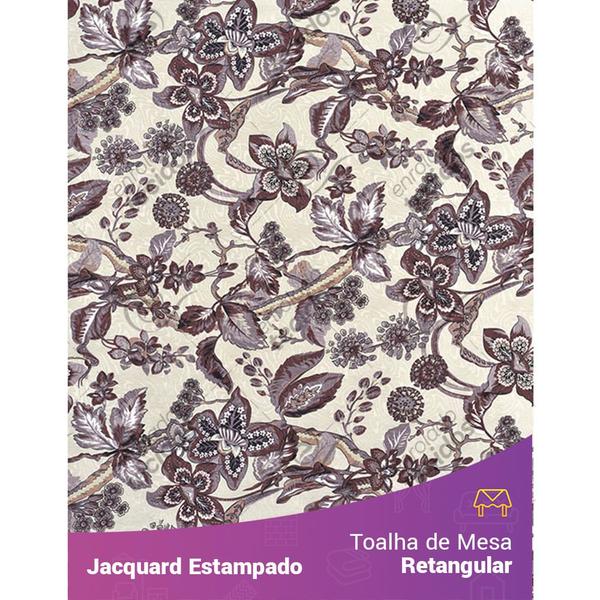 Imagem de Toalha de Mesa Retangular em Tecido Jacquard Estampado Floral Bege e Marrom