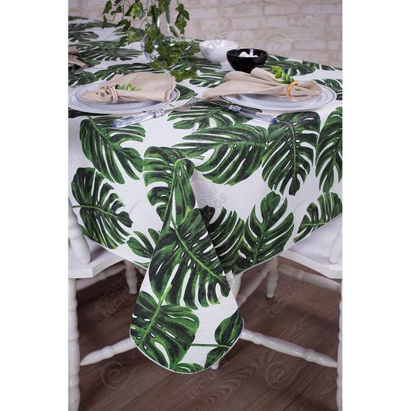 Imagem de Toalha de Mesa Retangular em Tecido Jacquard Estampado  Floral  Costela de Adão Verde