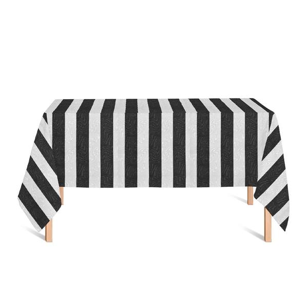 Toalha de Mesa Retangular em Tecido Jacquard Estampado Listrado Preto e Branco Imagem de Toalha de Mesa Retangular em Tecido Jacquard Estampado Listrado Preto e Branco