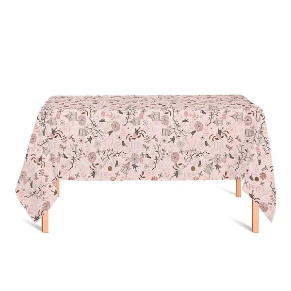 Imagem de Toalha de Mesa Retangular em Tecido Jacquard Estampado Passarinho Rosa