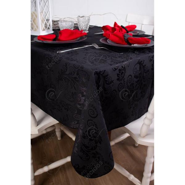 Imagem de Toalha de Mesa Retangular em Tecido Jacquard Preto Arabesco Tradicional