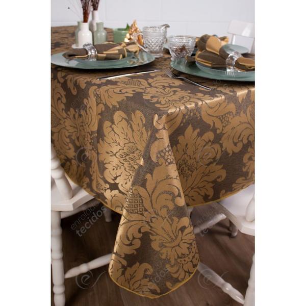 Toalha de Mesa Retangular em Tecido Jacquard Preto e Dourado Medalhão Tradicional - Jacquard Tradicional Imagem de Toalha de Mesa Retangular em Tecido Jacquard Preto e Dourado Medalhão Tradicional