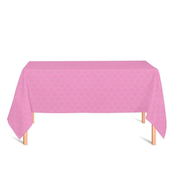 Imagem de Toalha de Mesa Retangular em Tecido Jacquard Rosa Bebê Geométrico Tradicional