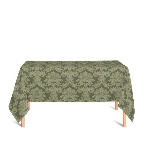 Toalha de Mesa Retangular em Tecido Jacquard Verde Musgo Medalhão Tradicional - Jacquard Tradicional Imagem de Toalha de Mesa Retangular em Tecido Jacquard Verde Musgo Medalhão Tradicional