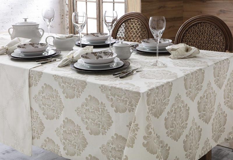 Toalha De Mesa Retangular Naturalle Damask Medalhão 180x320M - Sultan Imagem de Toalha De Mesa Retangular Naturalle Damask Medalhão 180x320M