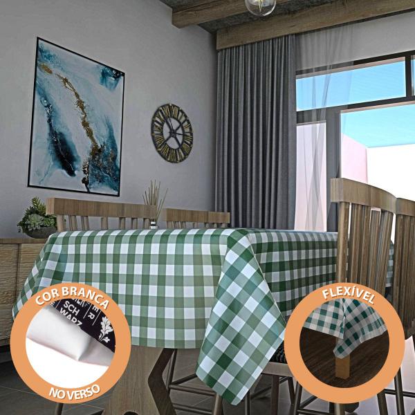 Toalha de Mesa Retangular PVC Plástica Impermeável 6 Lugares Térmica Xadrez Verde Piquenique 140x200 - Relluart Imagem de Toalha de Mesa Retangular PVC Plástica Impermeável 6 Lugares Térmica Xadrez Verde Piquenique 140x200