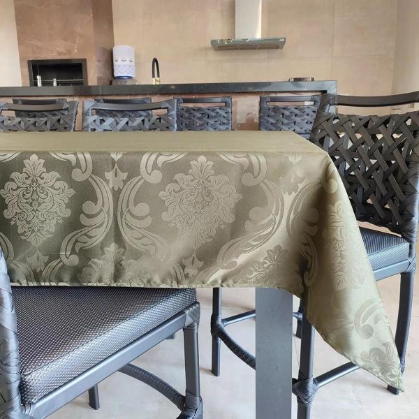 Imagem de Toalha De Mesa Retangular Sala Jantar Jacquard 12 Lugares 3,50m x 1,35m - Verde Musgo