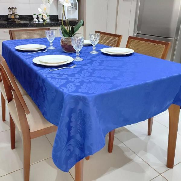 Imagem de Toalha De Mesa Retangular Sala Jantar Jacquard 6 Lugares 2,00m x 1,35m - Azul Royal