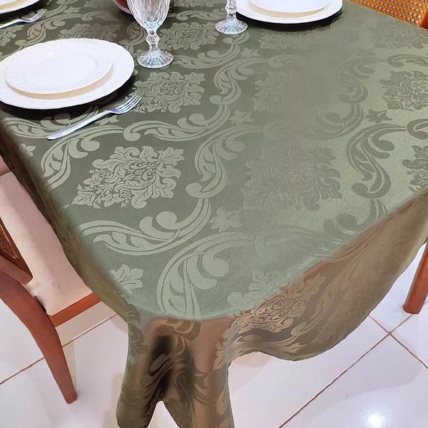 Imagem de Toalha De Mesa Retangular Sala Jantar Jacquard 6 Lugares 2,00m x 1,35m - Verde Musgo