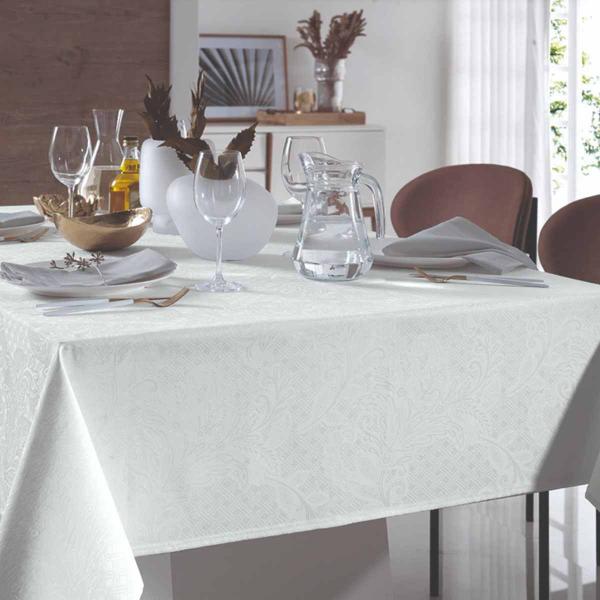 Imagem de Toalha de Mesa Sempre Limpa Jacquard 6 Lugares 1,60m x 2,20m Mendi Branco