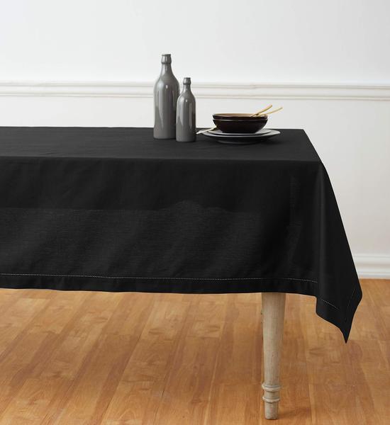 Toalha de mesa Solino Home, algodão, linho, bainha, 183x137cm, preta Imagem de Toalha de mesa Solino Home, algodão, linho, bainha, 183x137cm, preta