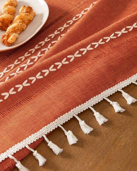 Toalha de mesa ZeeMart bordada à bainha listrada Boho 137x274cm Imagem de Toalha de mesa ZeeMart bordada à bainha listrada Boho 137x274cm