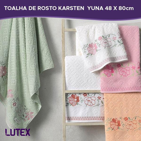 Imagem de Toalha de Rosto Karsten Yuna 100% Algodão - Barra Floral Brilho Grossa Macia Antipilling - 48 x 80