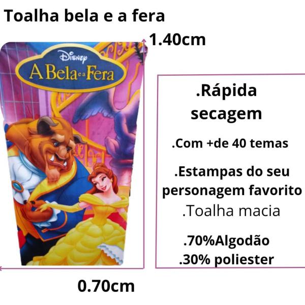 Imagem de Toalha Infantil de Banho A Bela E A Fera Princesa 70%Algodão