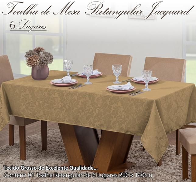 Imagem de Toalha Mesa Luxo Retangular Sala Jantar Jacquard 6 Lugares