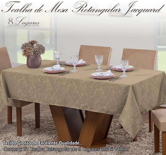 Imagem de Toalha Mesa Luxo Retangular Sala Jantar Jacquard 8 Lugares 2,50m X 1,40m