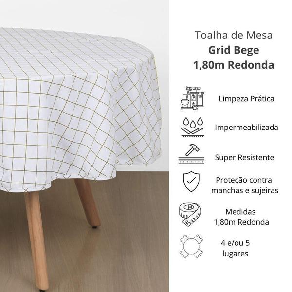 Toalha Mesa Naturale Limpeza Prática 1,80M Redonda Grid Bege - Naturalle Fashion Imagem de Toalha Mesa Naturale Limpeza Prática 1,80M Redonda Grid Bege