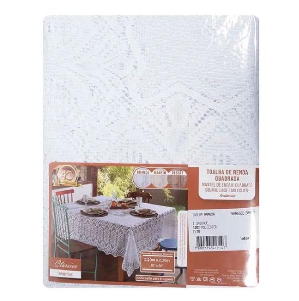 Toalha Mesa Quadrada 220x220cm Arabesco Branca Interlar Imagem de Toalha Mesa Quadrada 220x220cm Arabesco Branca Interlar