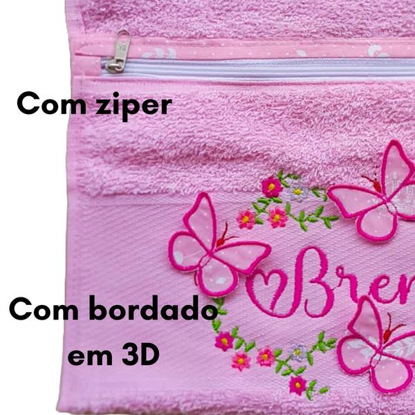 Imagem de Toalha Necessaire c/ Zíper Porta escova de dentes PERSONALIZADO Estojo higiene bucal escolar