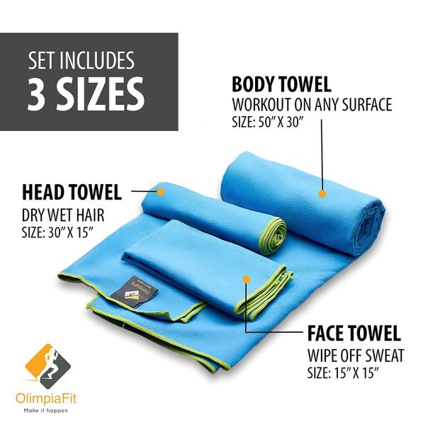 Imagem de Toalha OlimpiaFit Quick Dry Microfiber, pacote de 3 tamanhos com bolsa - cinza