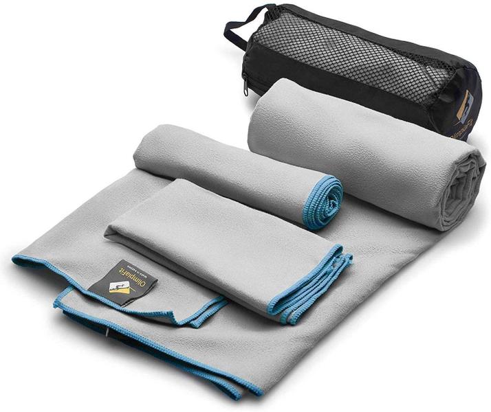 Imagem de Toalha OlimpiaFit Quick Dry Microfiber, pacote de 3 tamanhos com bolsa - cinza