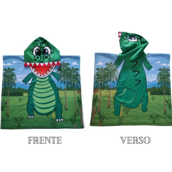 Imagem de Toalha Poncho De Praia Infantil Capuz Estampada Dinossauro