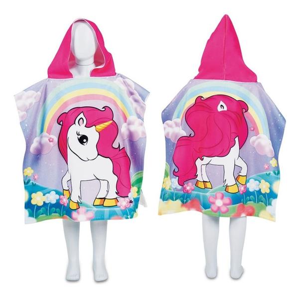 Imagem de Toalha Poncho De Praia Infantil Capuz Estampada Unicórnio