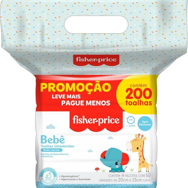 Imagem de Toalha Umedecida Fisher Price sem Perfume 4 Pacotes com 50 Unidades