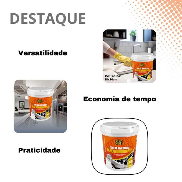 Imagem de Toalha Umedecida Supply Wipes Desengordurante 150 Toalhas