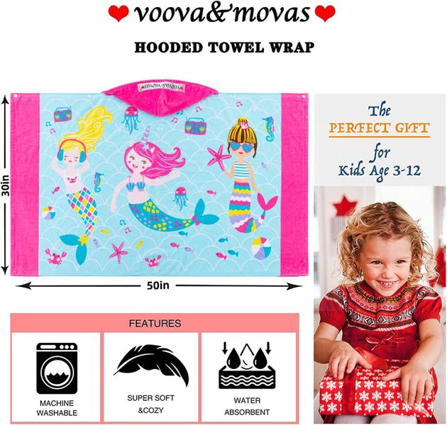 Imagem de Toalha VOOVA & MOVAS Sea Mermaid para meninas de 3 a 10 anos 100% algodão