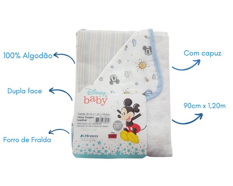 Imagem de Toalhão de banho infantil dupla face com capuz disney