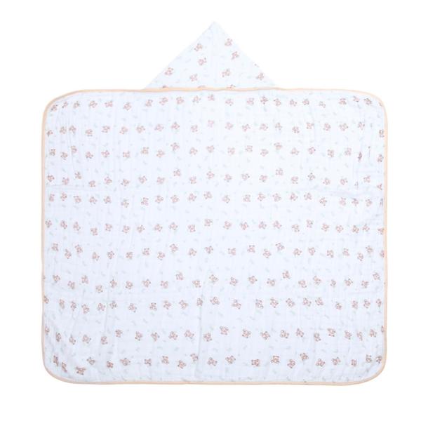 Imagem de Toalhão De Banho Papi Baby 3 Camadas de Fralda Soft Com Capuz Estampado 105x85cm  Ursinho Bolinha